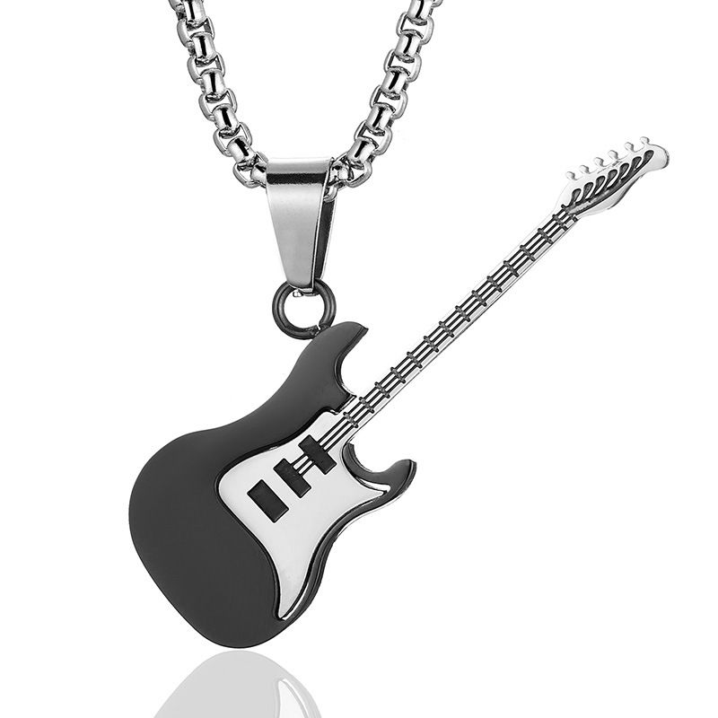  Guitar Pendant Necklace for Men-Stainless Steel Rock R&B Electric Guitar Bass Pendant Necklaces, Mens Guitar Chain Necklaces Cool Music Jewelry Gifts for Guitar Music Lovers