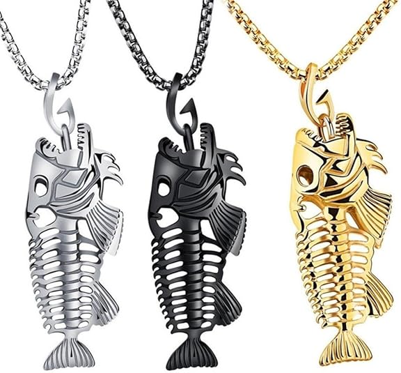 Fashion Pendant Animal Necklace Jewelry with Stainless Steel/Gold/Black Personalized Punk Necklace with 22"" Chain for Men Boys Gifts-Fish Men's Jewelry Accessories