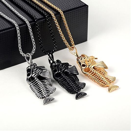 Fashion Pendant Animal Necklace Jewelry with Stainless Steel/Gold/Black Personalized Punk Necklace with 22"" Chain for Men Boys Gifts-Fish Men's Jewelry Accessories