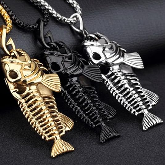 Fashion Pendant Animal Necklace Jewelry with Stainless Steel/Gold/Black Personalized Punk Necklace with 22"" Chain for Men Boys Gifts-Fish Men's Jewelry Accessories