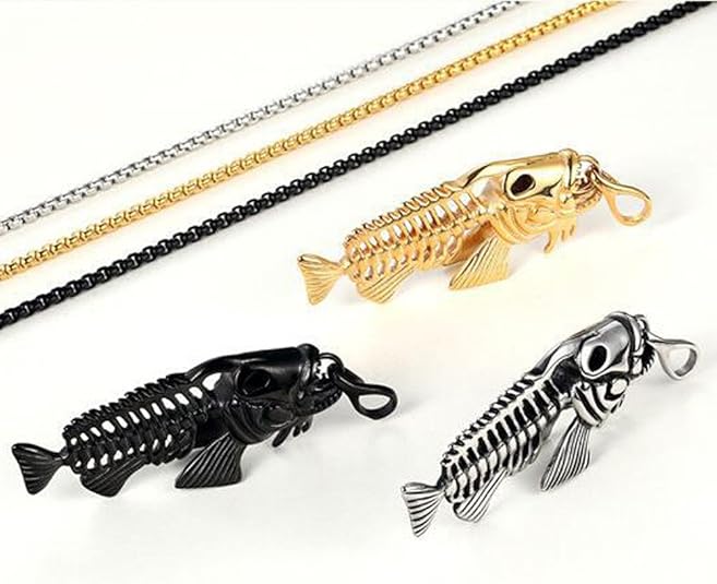Fashion Pendant Animal Necklace Jewelry with Stainless Steel/Gold/Black Personalized Punk Necklace with 22"" Chain for Men Boys Gifts-Fish Men's Jewelry Accessories