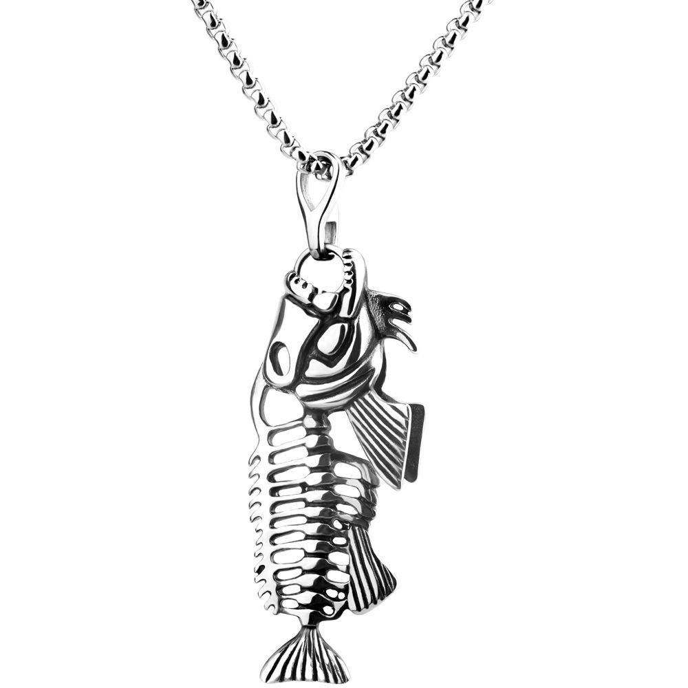 Fashion Pendant Animal Necklace Jewelry with Stainless Steel/Gold/Black Personalized Punk Necklace with 22"" Chain for Men Boys Gifts-Fish Men's Jewelry Accessories