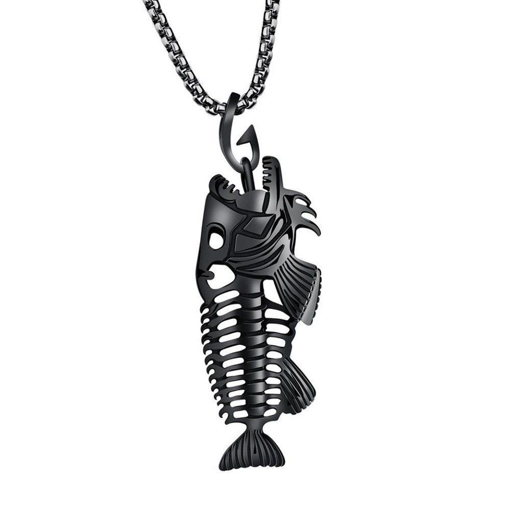 Fashion Pendant Animal Necklace Jewelry with Stainless Steel/Gold/Black Personalized Punk Necklace with 22"" Chain for Men Boys Gifts-Fish Men's Jewelry Accessories