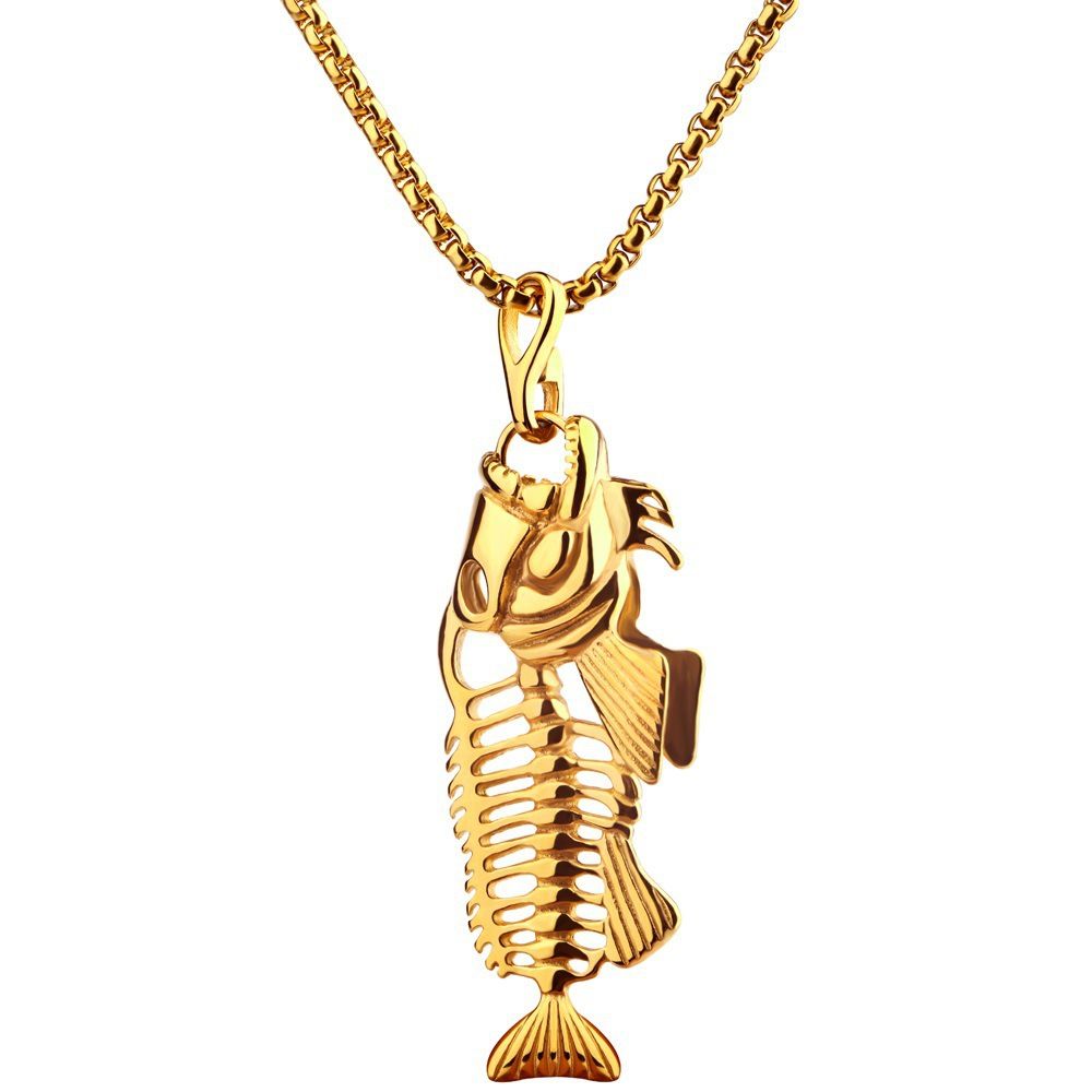 Fashion Pendant Animal Necklace Jewelry with Stainless Steel/Gold/Black Personalized Punk Necklace with 22"" Chain for Men Boys Gifts-Fish Men's Jewelry Accessories