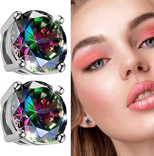 925 Sterling Silver Earrings Full Diamond Stud Earrings, Sparkling Heart/Round/Princess Cut Birthstone Stud Earrings for Women Birthday Jewelry
﻿