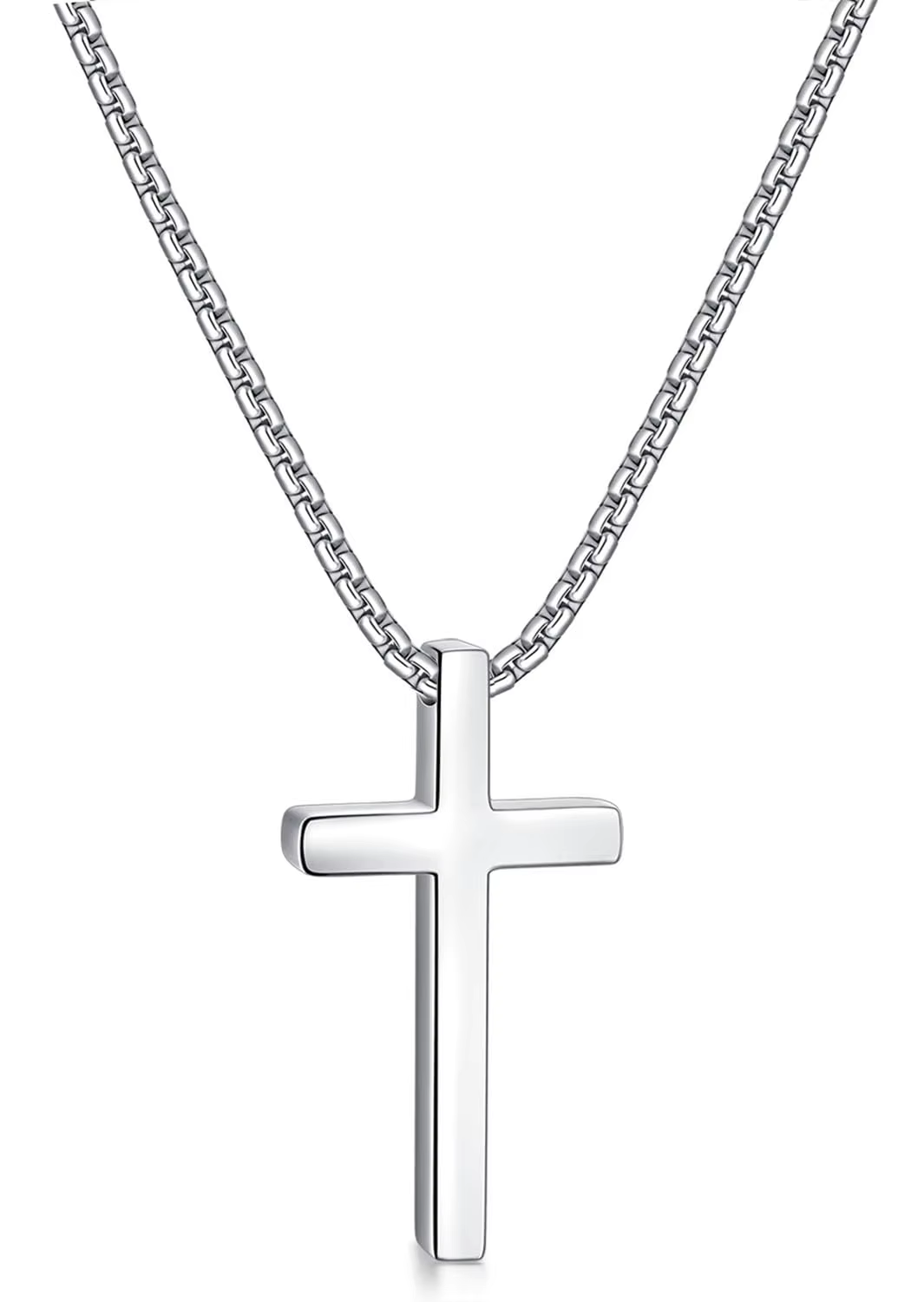 Cross Necklace for Men, Silver Mens Cross Necklaces with 2.5mm Cross Chain and Stainless Steel Cross Pendant, Box Chain