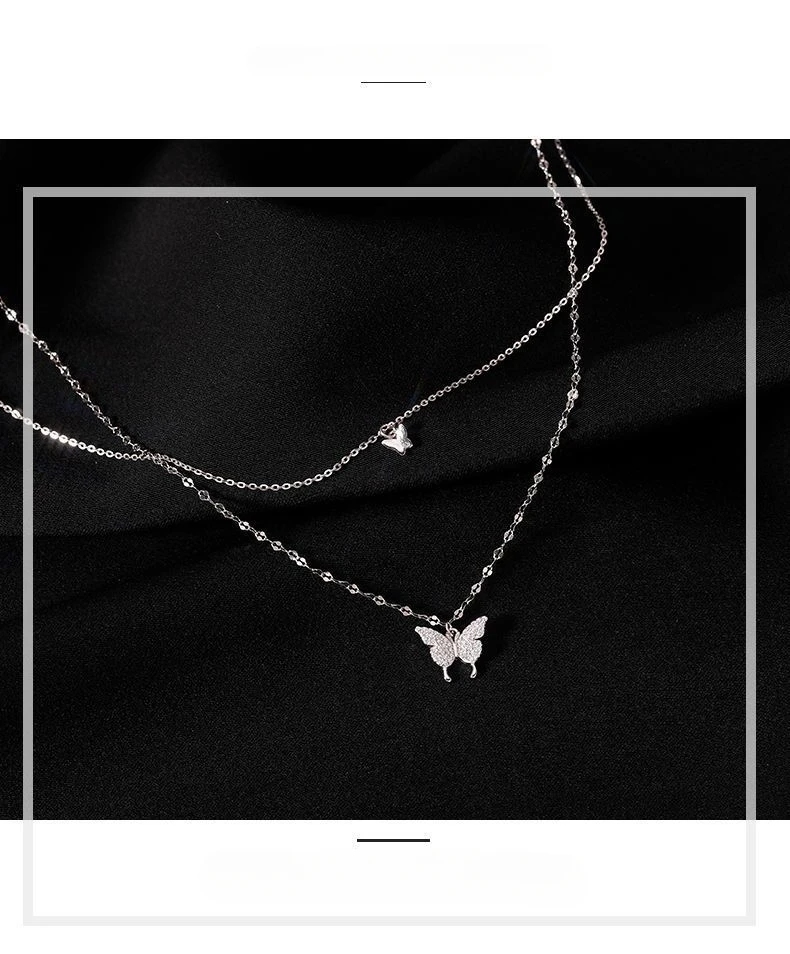 1PCS Double Layer Clavicle Chain Cool Neck Chains Fashion Shiny Butterfly Necklace Ladies Exquisite for Women Girl Jewelry Gift