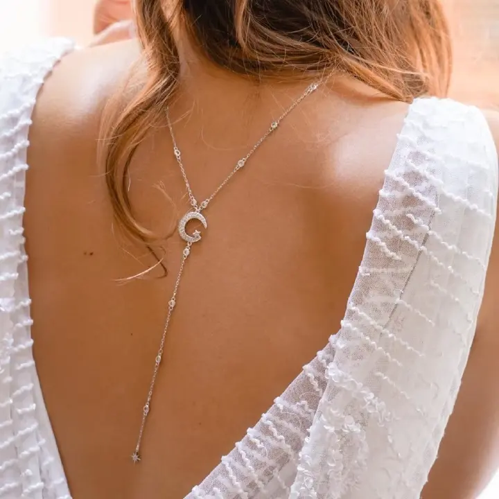 Star Moon Back Chain Jewelry Necklace Connect Dress Charm Belt Dance Bridal Accessories for Women Wedding  Y2k Vintage