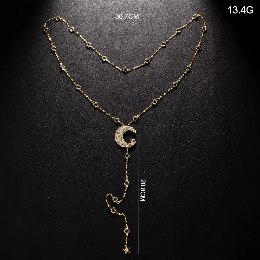 Star Moon Back Chain Jewelry Necklace Connect Dress Charm Belt Dance Bridal Accessories for Women Wedding  Y2k Vintage