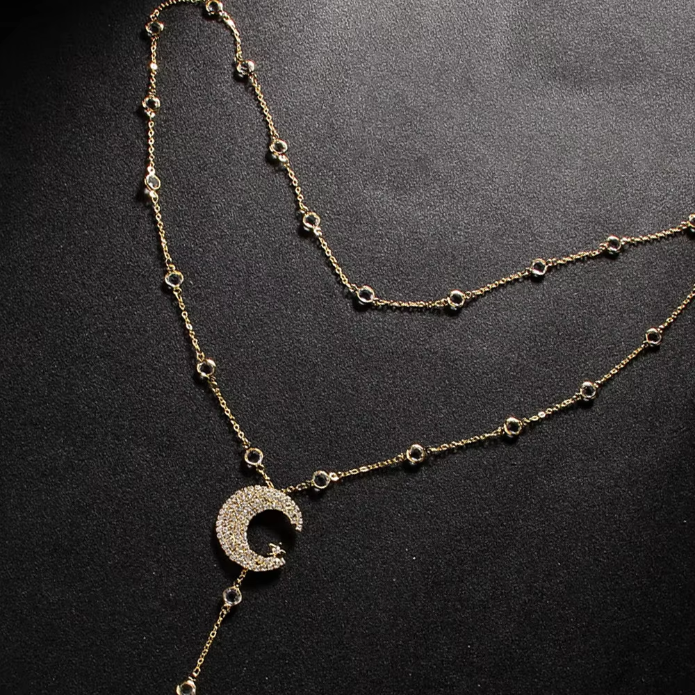 Star Moon Back Chain Jewelry Necklace Connect Dress Charm Belt Dance Bridal Accessories for Women Wedding  Y2k Vintage