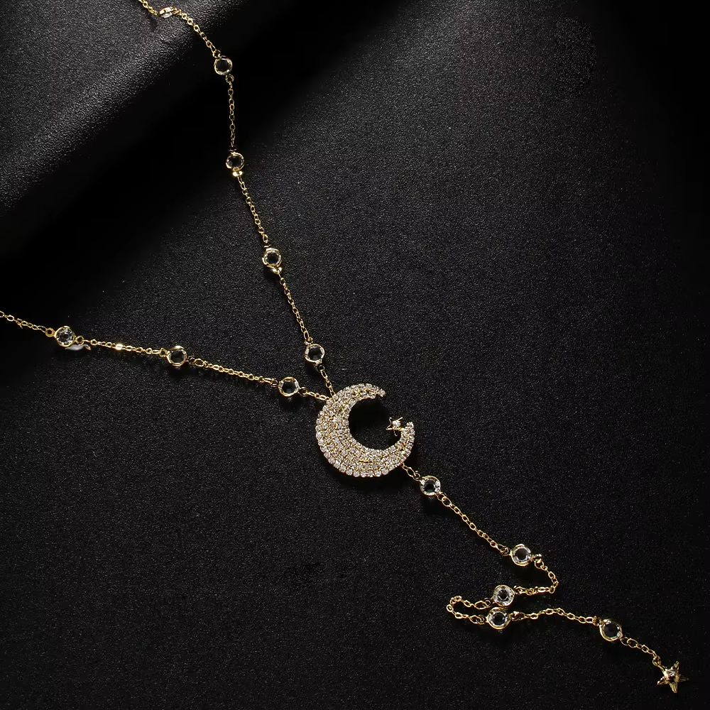 Star Moon Back Chain Jewelry Necklace Connect Dress Charm Belt Dance Bridal Accessories for Women Wedding  Y2k Vintage