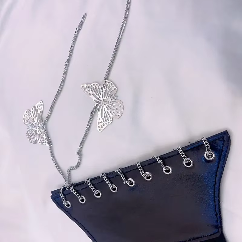 Women's Elastic Binding Waistband Butterfly Chain Wide Corset Belt Female Dress Cummerbunds Clothes Accessories