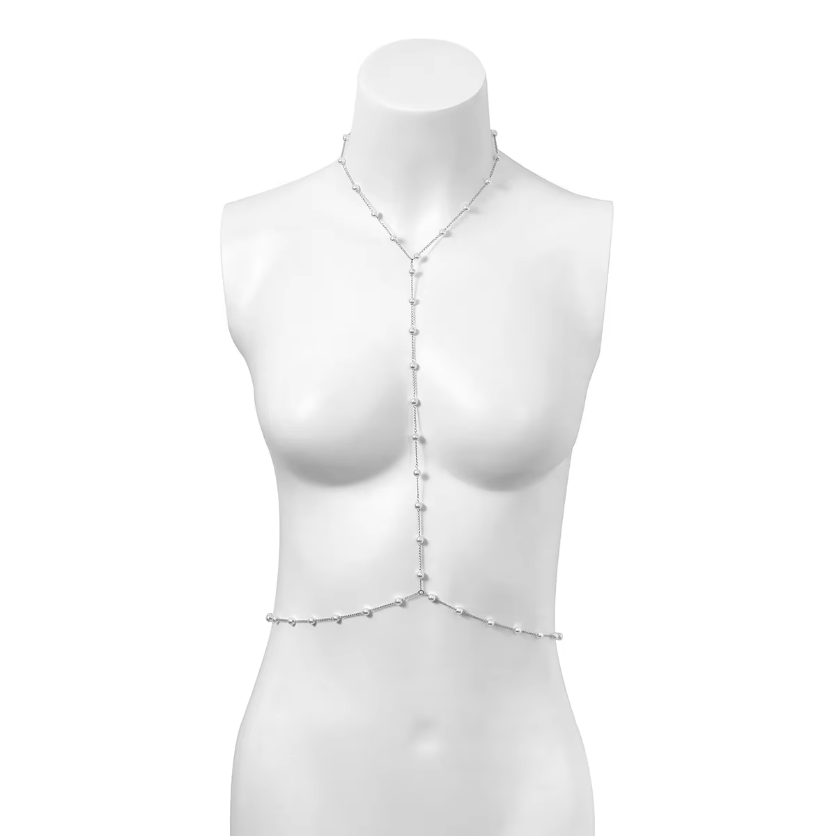Simple Imitation Pearl Beaded Cross Bikini Chest Chains Women Sexy Summer Beach Waist Belly Chains Body Jewelry