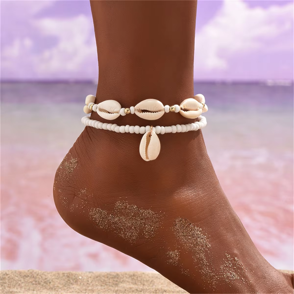 New Summer Beach Natural Shell Anklets Boho Colorful Beads Layered Chain Ankle Bracelet for Women Men Travel Party Jewelry