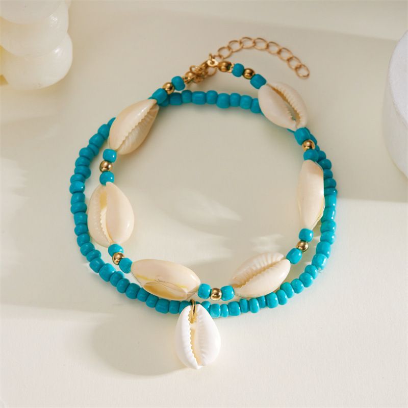 New Summer Beach Natural Shell Anklets Boho Colorful Beads Layered Chain Ankle Bracelet for Women Men Travel Party Jewelry