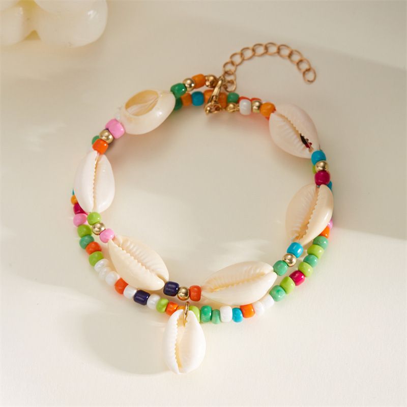 New Summer Beach Natural Shell Anklets Boho Colorful Beads Layered Chain Ankle Bracelet for Women Men Travel Party Jewelry