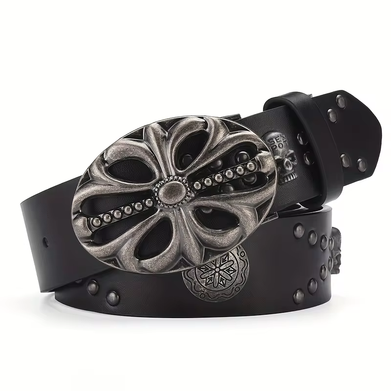 Men's Belt Bohemian Style Belt Vintage Inlaid Skeleton Head Women's Belt Riveted Belt Hip Hop Punk Rock Style Sexpot Belt