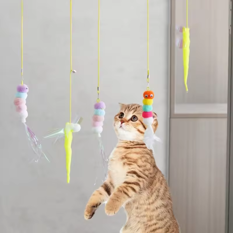 2pcs Pet Cat Toys Funny Stick Kitten Self -hi Elastic Rope Dragonfly Shape Feather Bell Teasing Stick Hanging Swing Thousands Interactive Cat Toy  Feather Bell
﻿