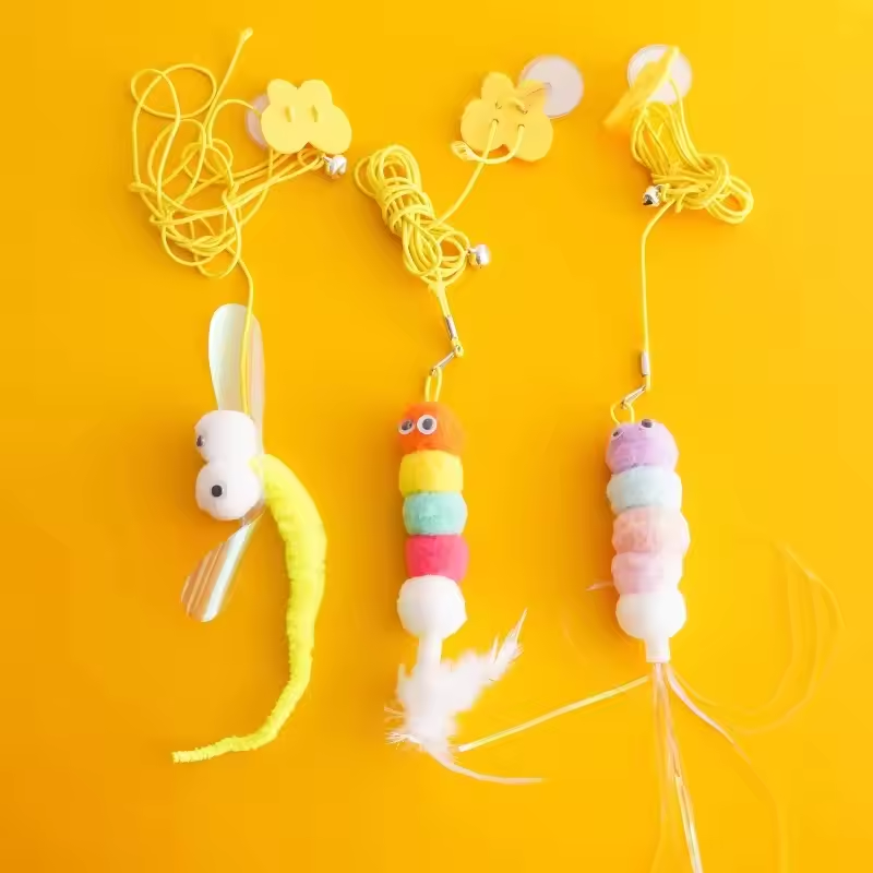 2pcs Pet Cat Toys Funny Stick Kitten Self -hi Elastic Rope Dragonfly Shape Feather Bell Teasing Stick Hanging Swing Thousands Interactive Cat Toy  Feather Bell
﻿