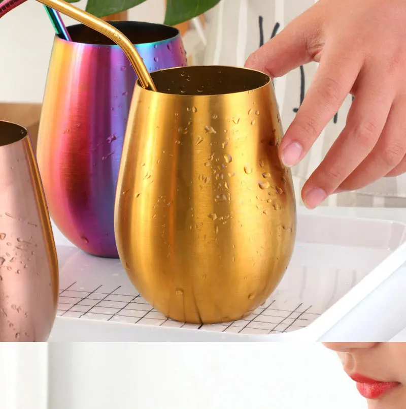 Drinking Cups 500ml Stainless Steel Beer Wine Cup Rose Gold Beer Tumbler Cocktail Juice Milk Cup Metal Drinking Mug for Bar Outdoor  Drinkware, Kitchen Glasses for Iced Coffee, Beer, Tea,Whiskey,Water