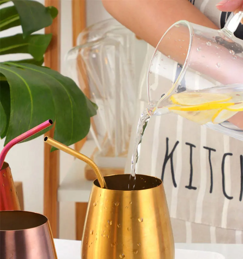Drinking Cups 500ml Stainless Steel Beer Wine Cup Rose Gold Beer Tumbler Cocktail Juice Milk Cup Metal Drinking Mug for Bar Outdoor  Drinkware, Kitchen Glasses for Iced Coffee, Beer, Tea,Whiskey,Water