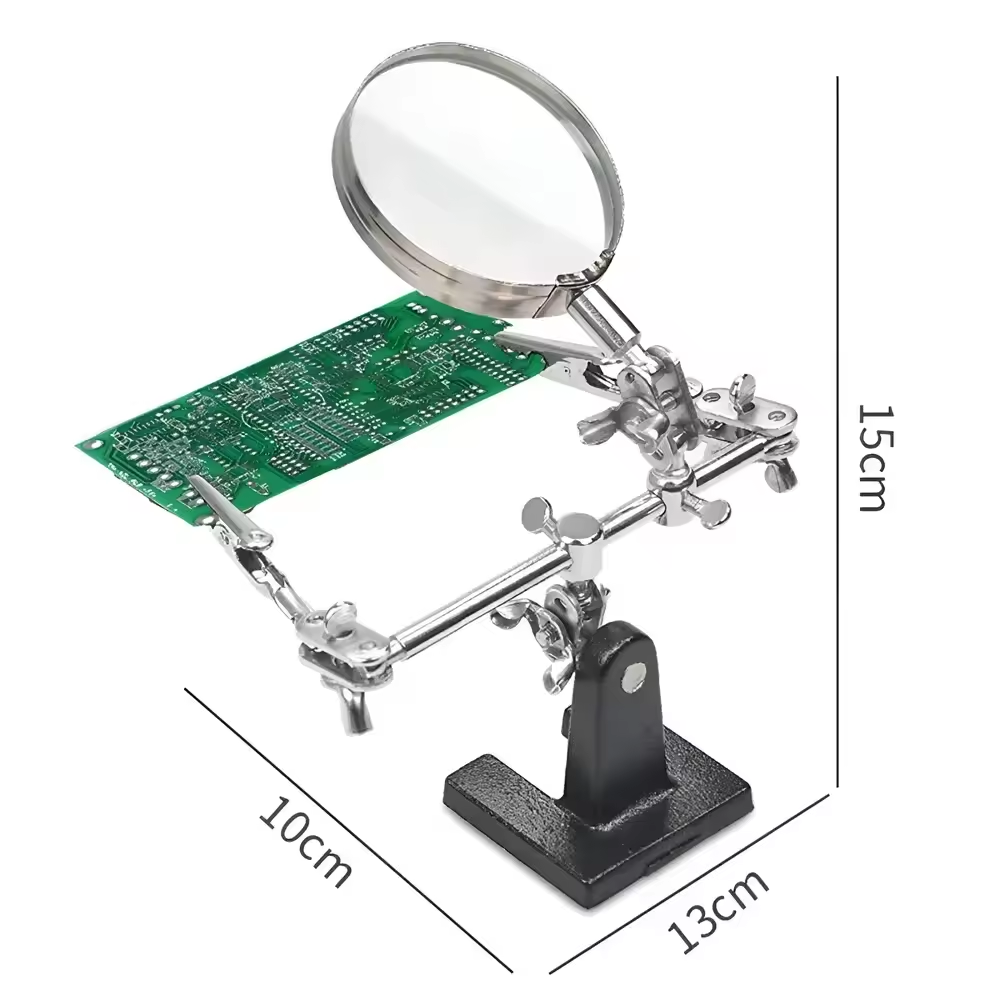 Third Hand 5X Magnifying Glass Stand For Electronic Works Jeweler Watch Repair Welding Soldering Magnifier With Dual Clips