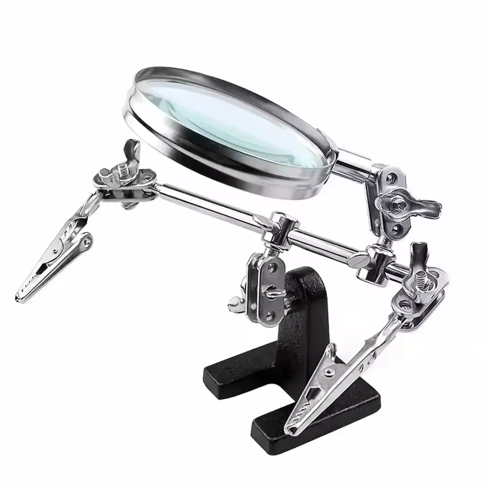 Third Hand 5X Magnifying Glass Stand For Electronic Works Jeweler Watch Repair Welding Soldering Magnifier With Dual Clips