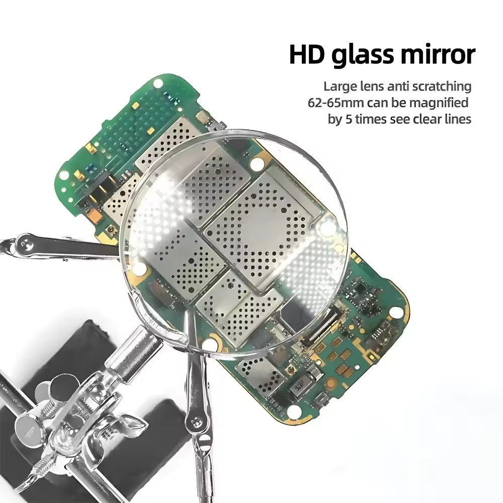 Third Hand 5X Magnifying Glass Stand For Electronic Works Jeweler Watch Repair Welding Soldering Magnifier With Dual Clips