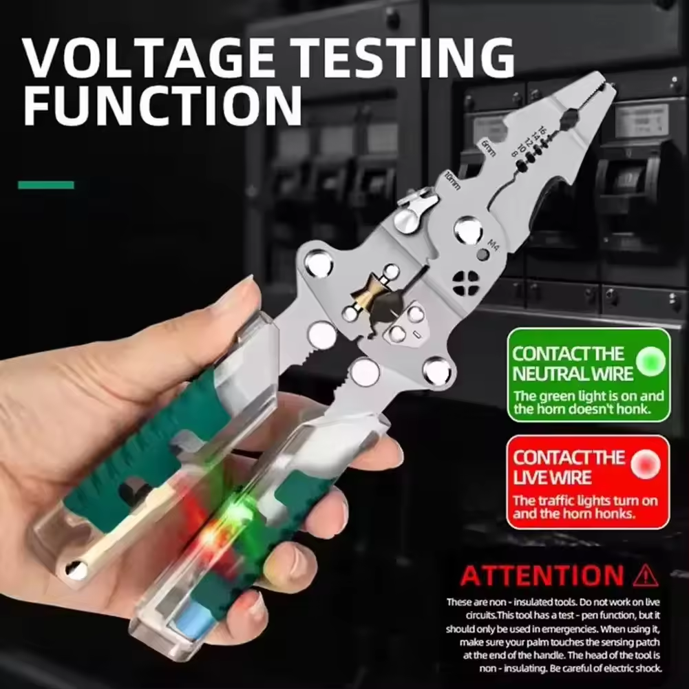 Multifunctional Foldable Wire Strippers，Wire Stripping Pliers Voltage Testing Cable Cutting Crimping Pliers Wire Stripper Electrician Pliers，Special Wire Strippers for Electricians