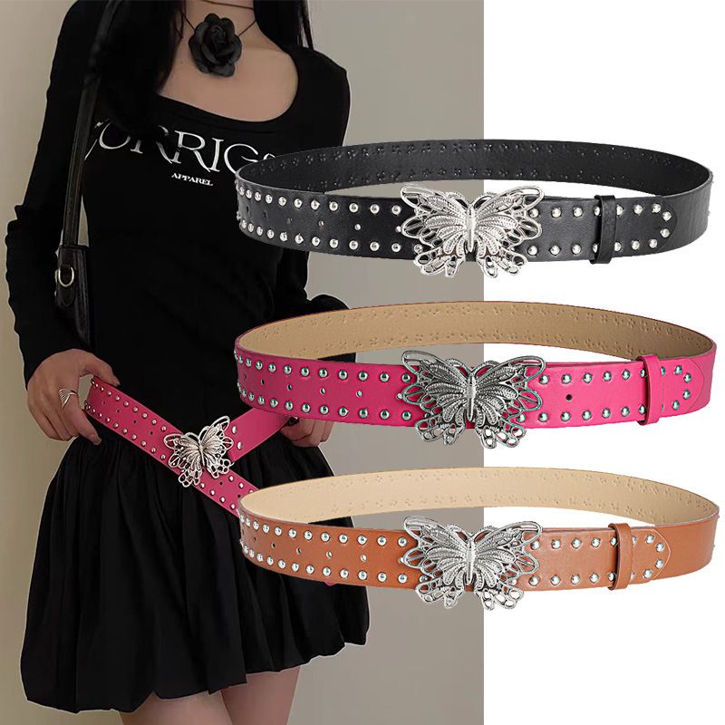 Butterfly Buckle Belt Sweet And Cool Style Women's Belt  Women's Jeans Pants Belt Rivet Embellished Fashion Waistband Fashion Accessory for All Seasons