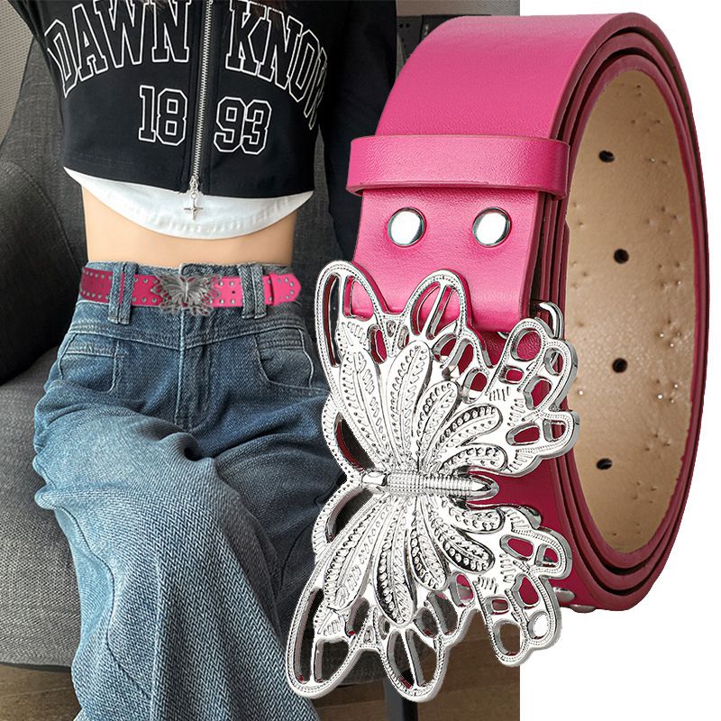 Butterfly Buckle Belt Sweet And Cool Style Women's Belt  Women's Jeans Pants Belt Rivet Embellished Fashion Waistband Fashion Accessory for All Seasons
