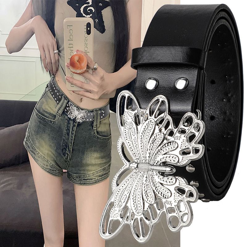 Butterfly Buckle Belt Sweet And Cool Style Women's Belt  Women's Jeans Pants Belt Rivet Embellished Fashion Waistband Fashion Accessory for All Seasons