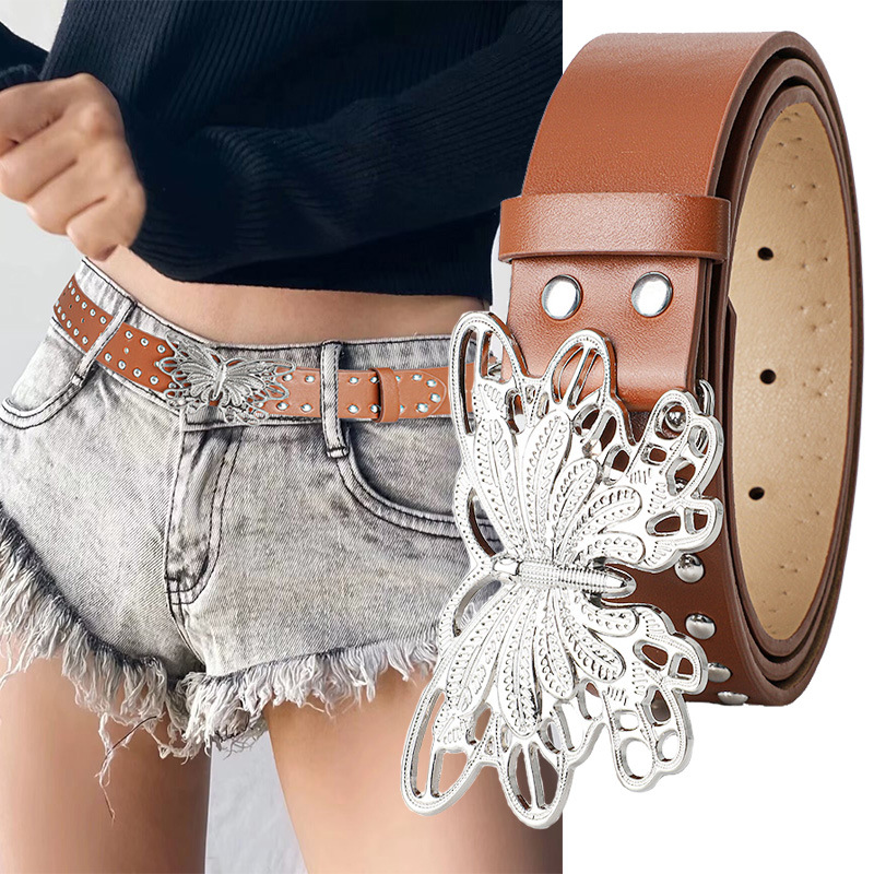 Butterfly Buckle Belt Sweet And Cool Style Women's Belt  Women's Jeans Pants Belt Rivet Embellished Fashion Waistband Fashion Accessory for All Seasons