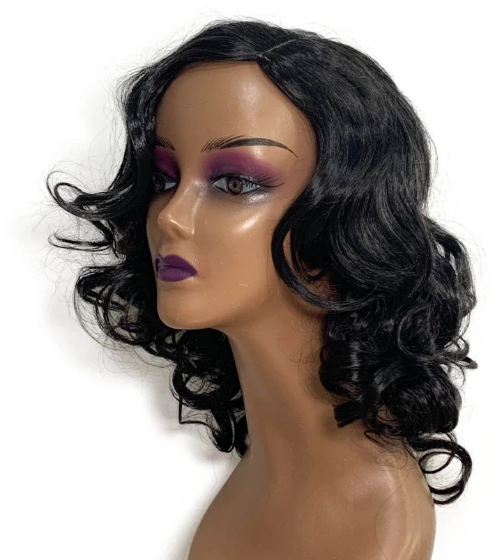 Best Short Shoulder Length Curly Wigs , Sythentic Free Length Curly Natural Full Hair Wigs For Ladies/Women-Black