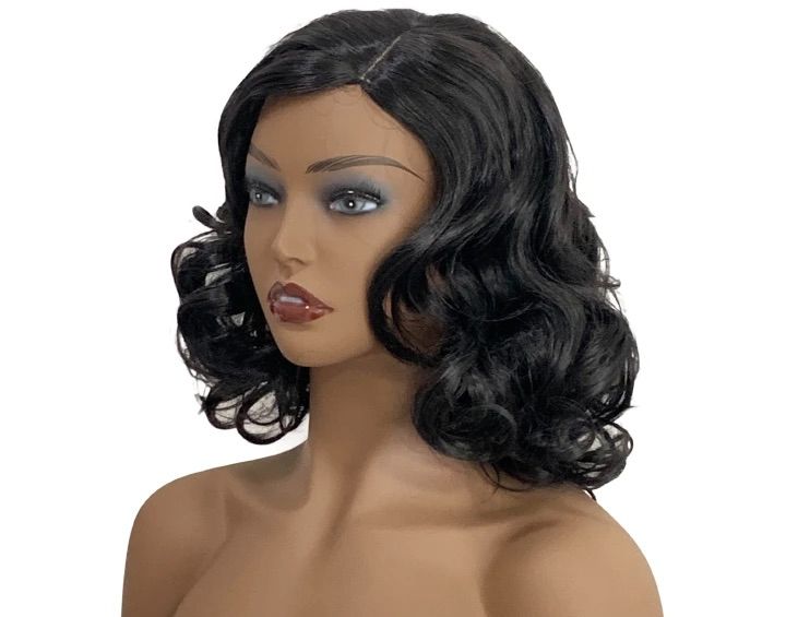 Best Short Shoulder Length Curly Wigs , Sythentic Free Length Curly Natural Full Hair Wigs For Ladies/Women-Black