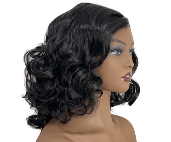 Best Short Shoulder Length Curly Wigs , Sythentic Free Length Curly Natural Full Hair Wigs For Ladies/Women-Black