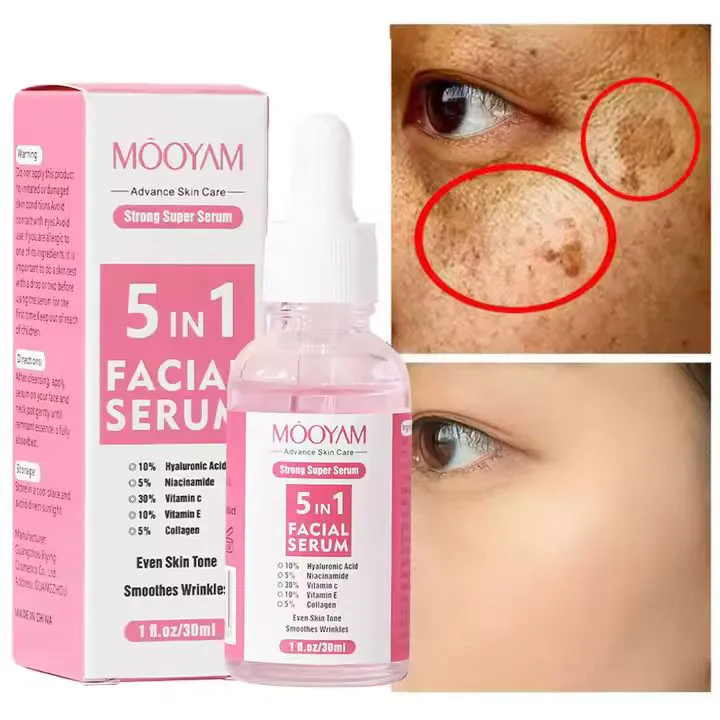 MOOYAM 5-in-1 Facial Serum – Advanced Anti-Aging Skincare with Hyaluronic Acid, Vitamin C, Niacinamide & Collagen – Brightens Skin Tone, Reduces Wrinkles & Hydrates Deeply – 30ml Bottle for All Skin