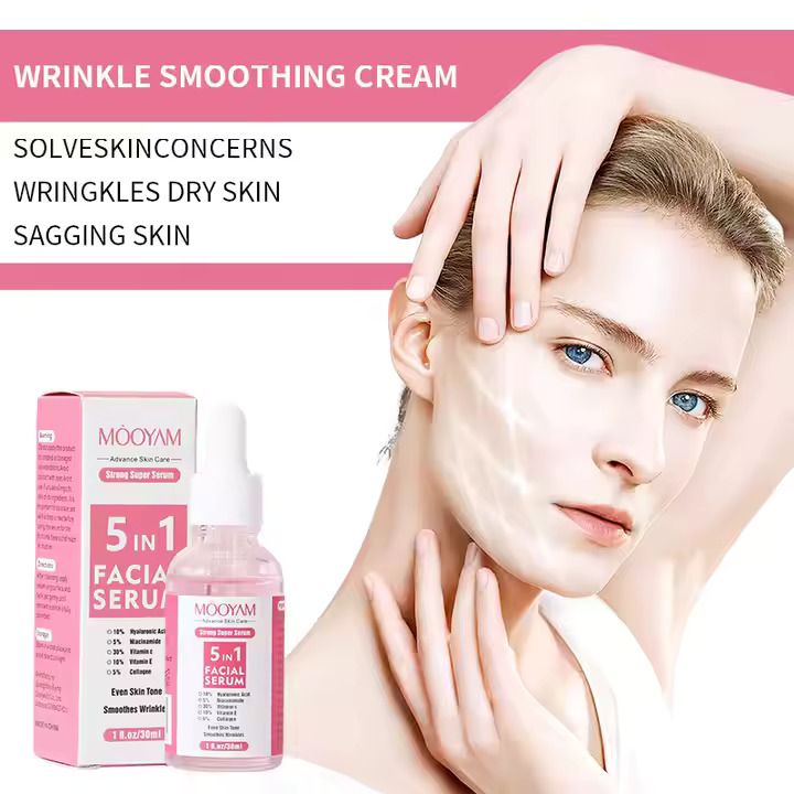 MOOYAM 5-in-1 Facial Serum – Advanced Anti-Aging Skincare with Hyaluronic Acid, Vitamin C, Niacinamide & Collagen – Brightens Skin Tone, Reduces Wrinkles & Hydrates Deeply – 30ml Bottle for All Skin