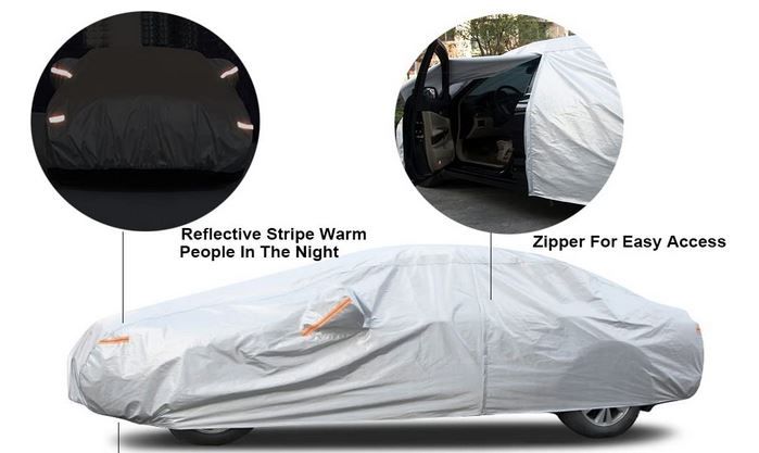 Universal grey Car Cover Outdoor Weather Waterproof Breathable Scratch Rain Snow Heat Resistant Protection Car Covers. - Size YXL