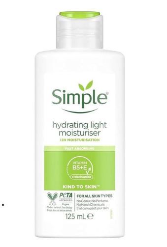 Simple fast absorbing, Kind to Skin Hydrating Light Moisturizer
                                                                                                .