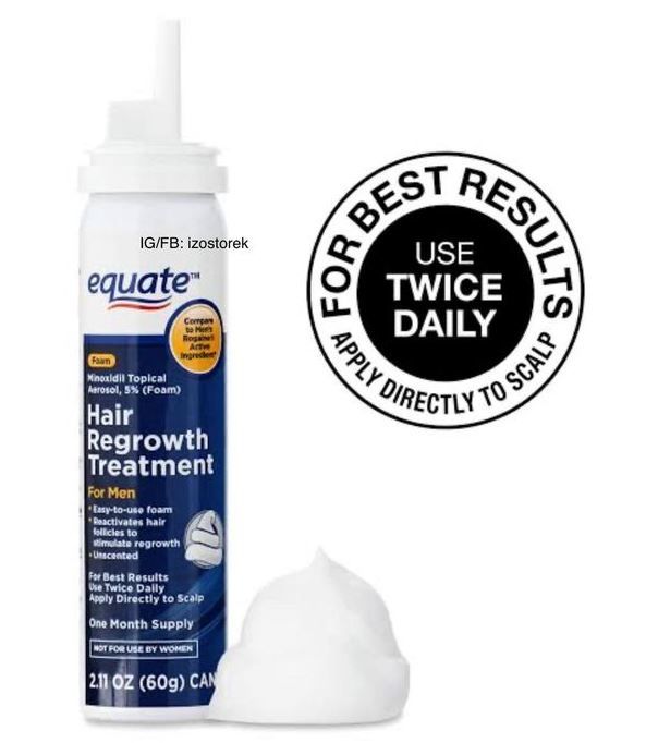 Equate Minoxidil 5 % foam - 1 Month Supply (60g) Hair regrowth Treatment,   
Equate foam - 1 Month Supply (60g)
 Minoxidil 5 % Equate foam - 1 Month Supply