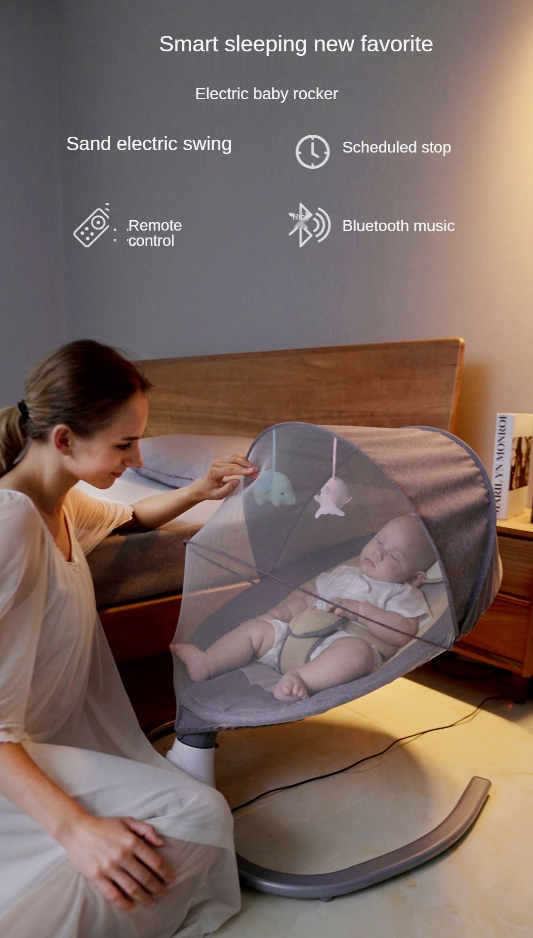 Electric Smart Baby Electric Rocking Chair Baby Swing Cradle w/ Bluetooth Music-Grey/Blue/Pink  Multicolor  ( From Newborn To 2 Years)                                   .