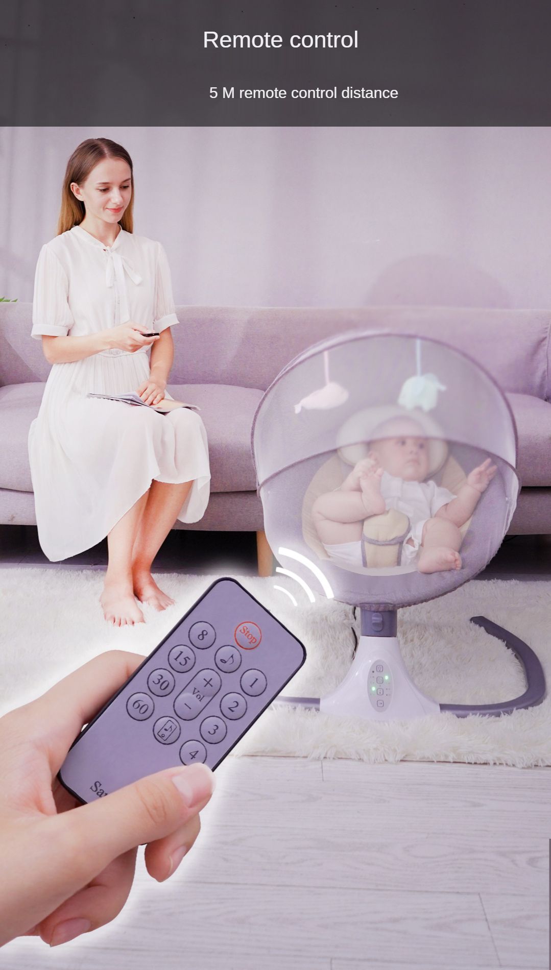 Electric Smart Baby Electric Rocking Chair Baby Swing Cradle w/ Bluetooth Music-Grey/Blue/Pink  Multicolor  ( From Newborn To 2 Years)                                   .