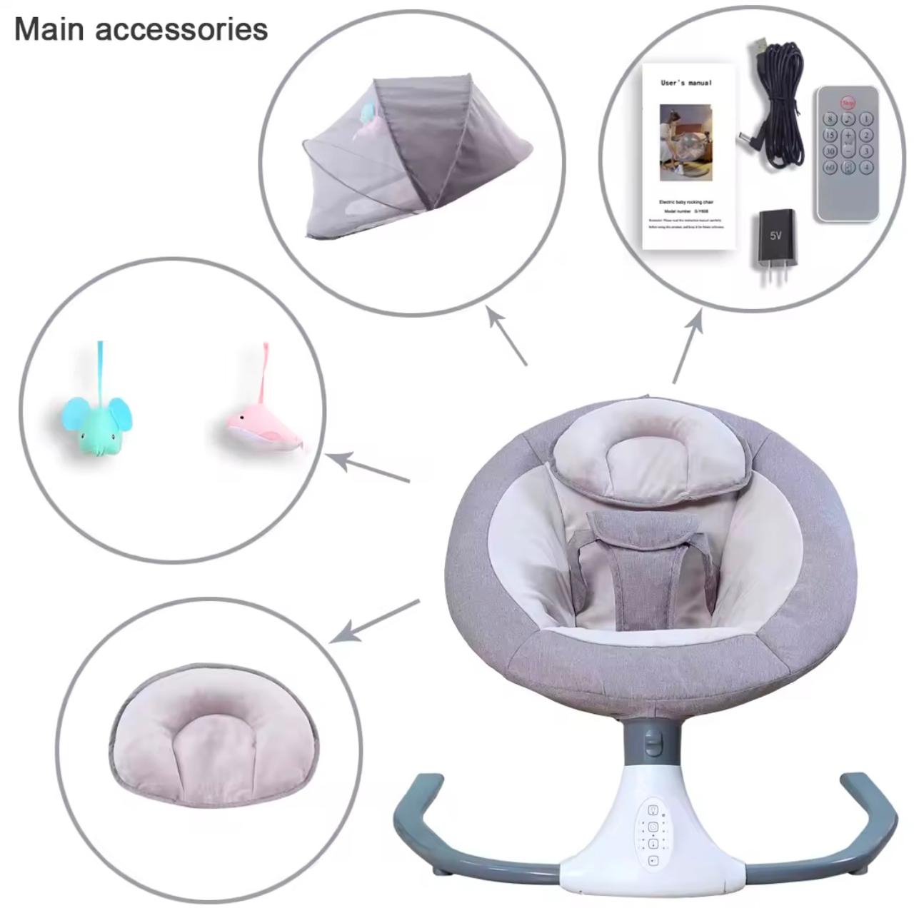 Electric Smart Baby Electric Rocking Chair Baby Swing Cradle w/ Bluetooth Music-Grey/Blue/Pink  Multicolor  ( From Newborn To 2 Years)                                   .