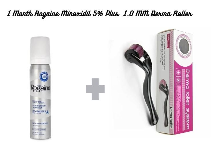 Men's Rogaine 5% Minoxidil Hair Regrowth Treatment Foam +  dermaroller or Dermastamp,1 month supply guaranteed results for HAIR LOSS REGROW HAIR $BEARDS REDUCE PATCHES GET RID OF BALDING& HAIR