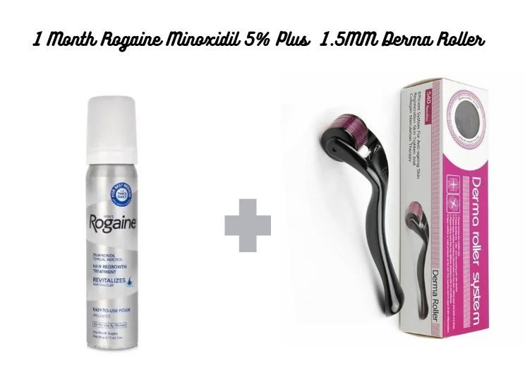 Men's Rogaine 5% Minoxidil Hair Regrowth Treatment Foam +  dermaroller or Dermastamp,1 month supply guaranteed results for HAIR LOSS REGROW HAIR $BEARDS REDUCE PATCHES GET RID OF BALDING& HAIR
