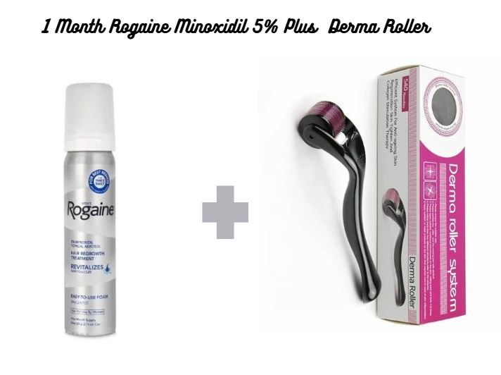 Men's Rogaine 5% Minoxidil Hair Regrowth Treatment Foam +  dermaroller or Dermastamp,1 month supply guaranteed results for HAIR LOSS REGROW HAIR $BEARDS REDUCE PATCHES GET RID OF BALDING& HAIR