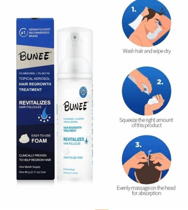 BUNEE Signature 5% Minoxidil Hair +Niacinamide + Biotin Growth Treatment, Can Foam Aerosol
 BUNEE Hair Regrowth Foam (5% Minoxidil + Biotin +Niacinamide)