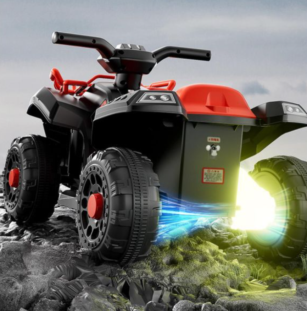 Kids Bike Kids Electric Bike All Terrain ATV 4 Wheeler, 6V4.5battery Electric ATV Ride On Toy for Small Kids, 380W Motor, LED Lights - Red