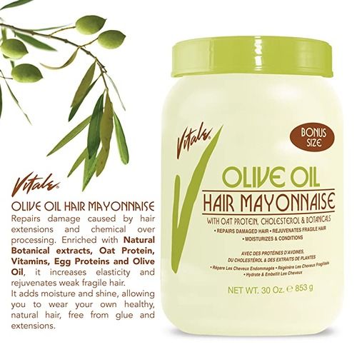 vitale olive oil hair mayonnaise with oat protein and pro vitamins -restores the hair, moisturizes & conditions, softens & detangles-Bonus size